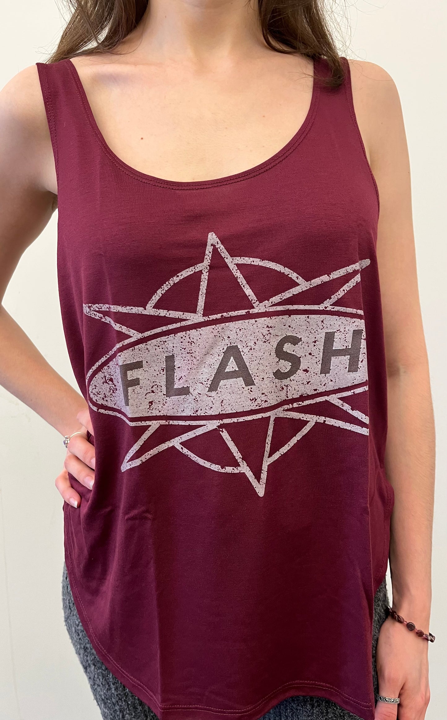 1300 Burgundy Grey Logo Classic Distressed Tank Top