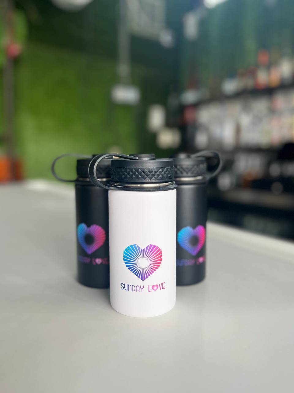 1008 - BOGO SALE Sunday Love Logo Thermos/Water Bottle in Black or White