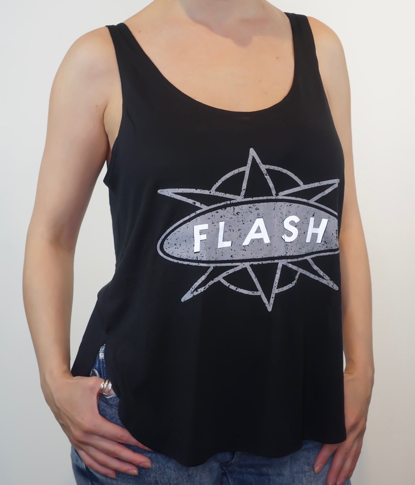 1302 Black Classic Distressed Tank Top
